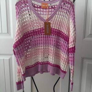 Women's V-Neck fine knot Sweater in Pink and White by WISPR